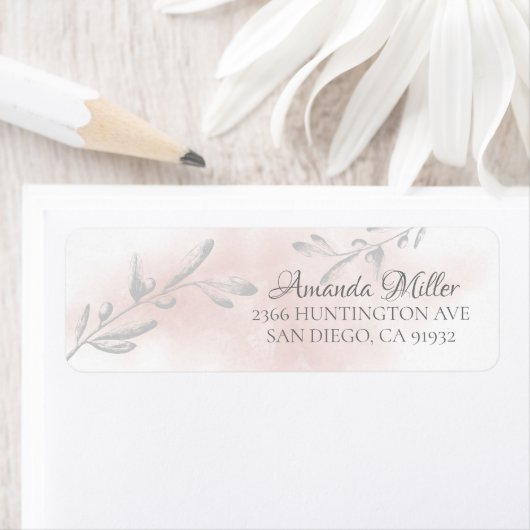 Roze Waterverf Leaf Retouradres Etiket (Insitu)