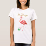 Roze Waterverf Let's Flamingle Gold Glitter Golf T-shirt<br><div class="desc">Een shirt met een tropisch thema met "Let's Flamingle" in gouden glitter en een roze waterverf flamingo.</div>