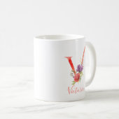 roze Waterverf Letter "V" Koffiemok (Voorkant rechts)