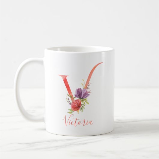 roze Waterverf Letter "V" Koffiemok (Links)