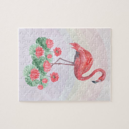 Roze waterverf leugens Flamingo Legpuzzel (Horizontaal)