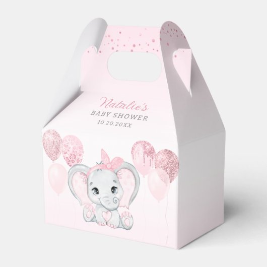 Roze Waterverf Leuke Olifant Meisje Baby shower Bedankdoosjes (Voorkant Zijde)
