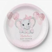 Roze Waterverf Leuke Olifant Meisje Baby shower Papieren Bordje (Voorkant)