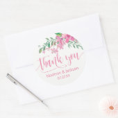Roze Waterverf liefde bloesems bruiloft gunst Ronde Sticker (Envelop)
