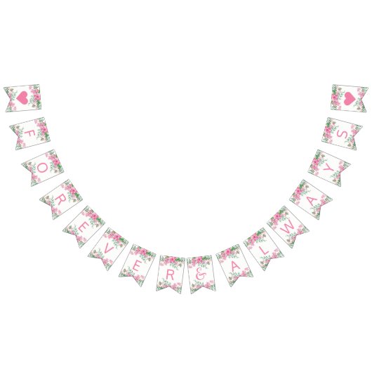 Roze Waterverf liefde bloesems bruiloft voor altij Vlaggetjes (Alle)