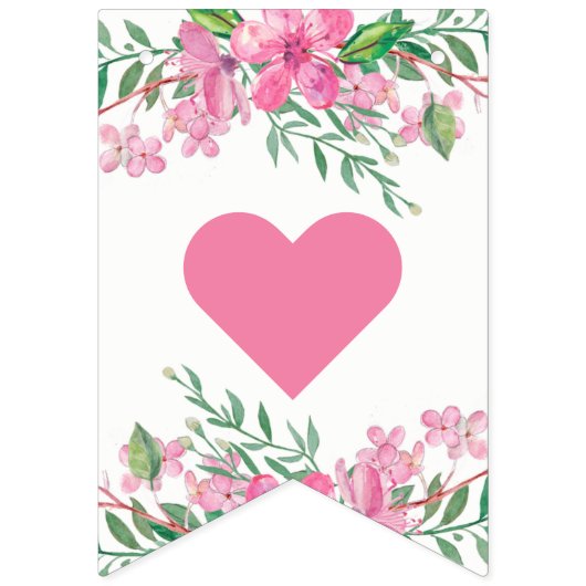 Roze Waterverf liefde bloesems bruiloft voor altij Vlaggetjes (Eerste vlag)