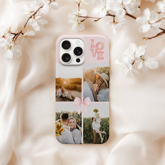 Roze Waterverf Liefde Custom 4 Foto Collage iPhone Hoesje