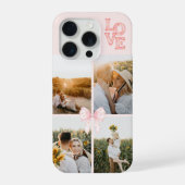 Roze Waterverf Liefde Custom 4 Foto Collage iPhone Hoesje (Achterkant)