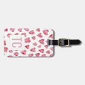 Roze Waterverf Liefde Hart Monogram Honeymoon Bagagelabel (Voorkant horizontaal)