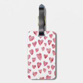 Roze Waterverf Liefde Hart Monogram Honeymoon Bagagelabel (Achterkant verticaal)