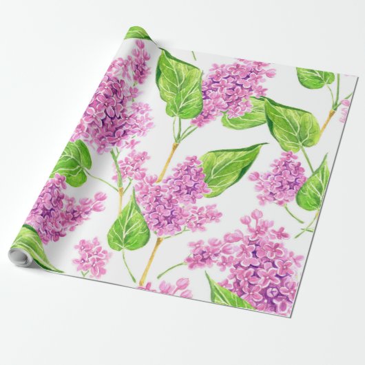 Roze waterverf lila bloemen cadeaupapier (Uitgerold)