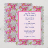 Roze Waterverf Lily Flower Wedding Invitation Kaart (Voorkant / Achterkant)