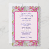 Roze Waterverf Lily Flower Wedding Invitation Kaart (Voorkant)