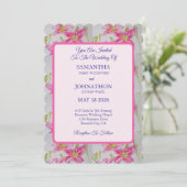 Roze Waterverf Lily Flower Wedding Invitation Kaart (Staand voorkant)
