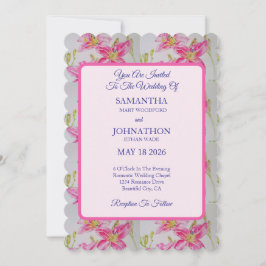 Roze Waterverf Lily Flower Wedding Invitation Kaart
