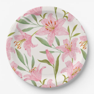 Roze Waterverf Lily Flowers Botanisch Papieren Bordje