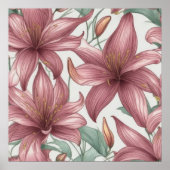 Roze Waterverf Lily Flowers Poster (Voorkant)