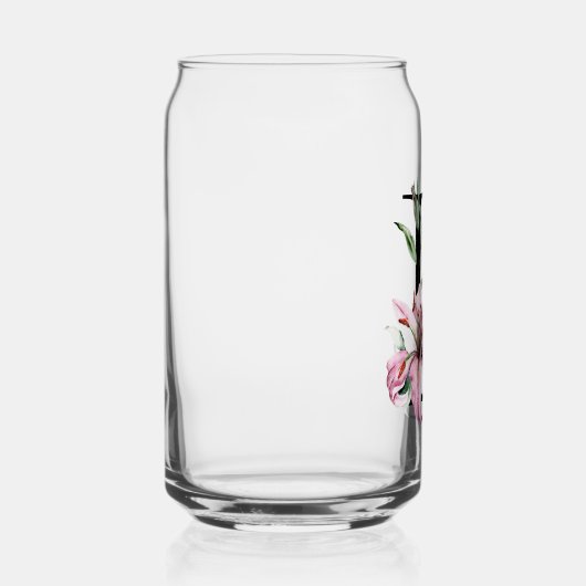 Roze Waterverf Lily Monogram Blikvorm Glas (Rechts)