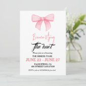 Roze Waterverf lint Blush Bachelorette Party Kaart (Staand voorkant)