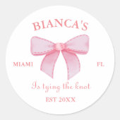 Roze Waterverf lint Blush Bachelorette party Ronde Sticker (Voorkant)