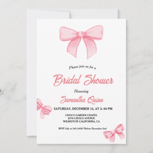 Roze Waterverf lint Blush Vrijgezellenfeest Party Kaart (Voorkant)