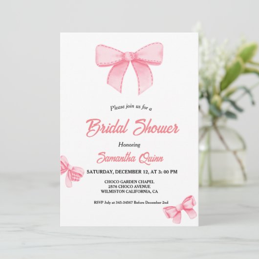 Roze Waterverf lint Blush Vrijgezellenfeest Party Kaart (Staand voorkant)