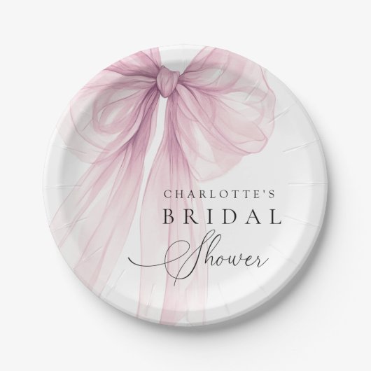 Roze Waterverf Lint Bruidsdouche Papieren Bordje (Voorkant)