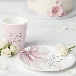 Roze Waterverf Lint Bruidsdouche Papieren Bordje