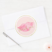 Roze Waterverf Lippen Dank u Ronde Sticker (Envelop)
