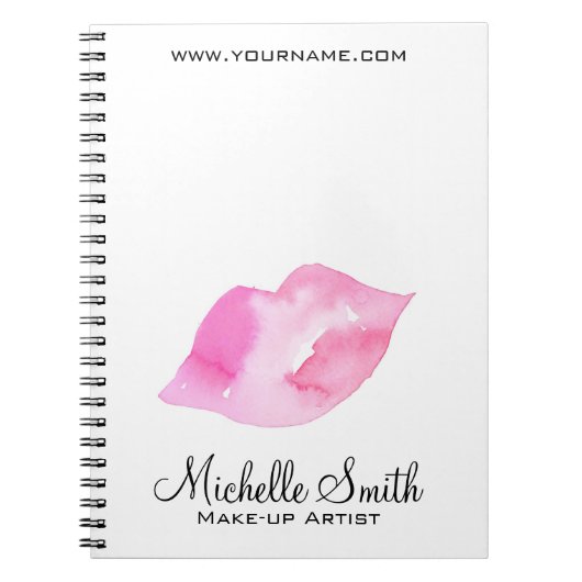 Roze Waterverf Lippen Make-up Artiest Schoonheid Notitieboek (Voorkant)