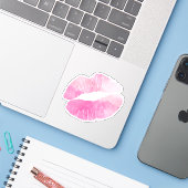 Roze Waterverf lippen Sticker (Laptop met iPhone)
