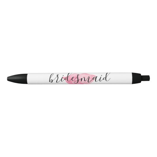 Roze Waterverf Lips Kiss Bridesmaid Zwarte Inkt Pen (Voorkant)