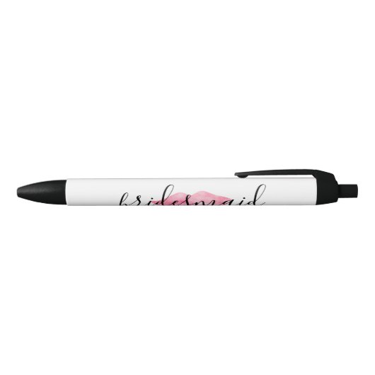 Roze Waterverf Lips Kiss Bridesmaid Zwarte Inkt Pen (Bovenkant)
