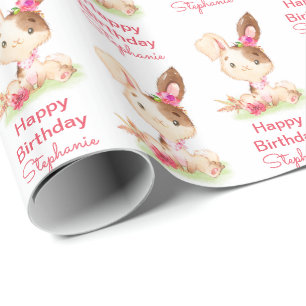 Roze Waterverf Little Bunny Cadeaupapier
