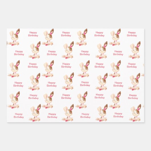 Roze Waterverf Little Bunny Inpakpapier Vel (Voorkant 2)