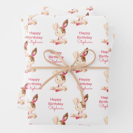 Roze Waterverf Little Bunny Inpakpapier Vel (In situ)