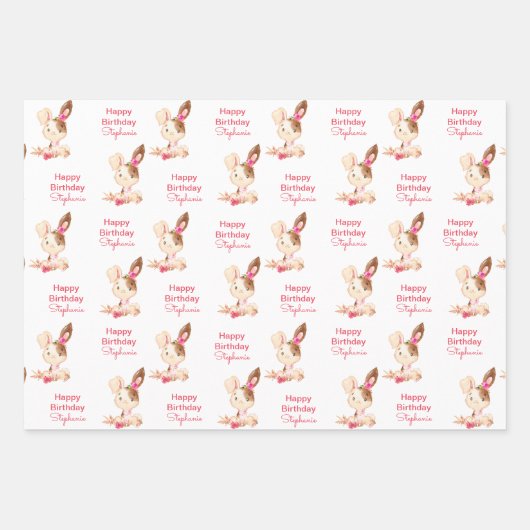 Roze Waterverf Little Bunny Inpakpapier Vel (Voorkant)