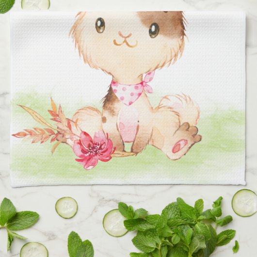 Roze Waterverf Little Bunny Theedoek (Gevouwen)