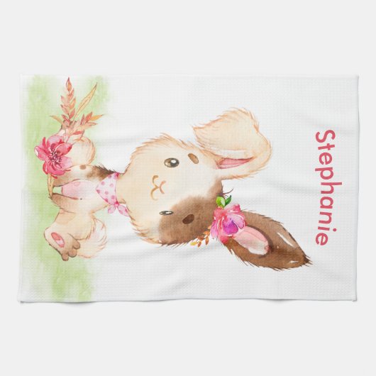 Roze Waterverf Little Bunny Theedoek (Horizontaal)