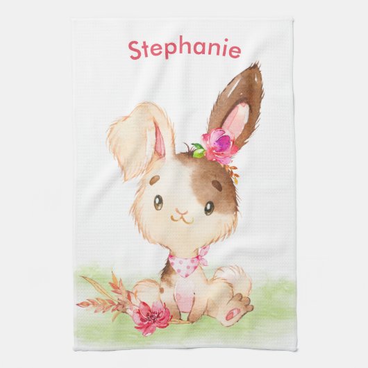 Roze Waterverf Little Bunny Theedoek (Verticaal)