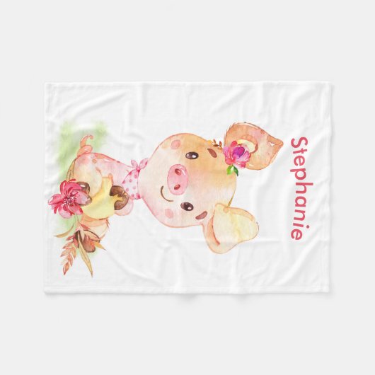 Roze Waterverf Little Piggy Fleece Deken (Voorkant (Horizontaal))