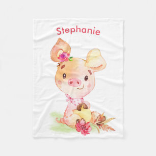 Roze Waterverf Little Piggy Fleece Deken