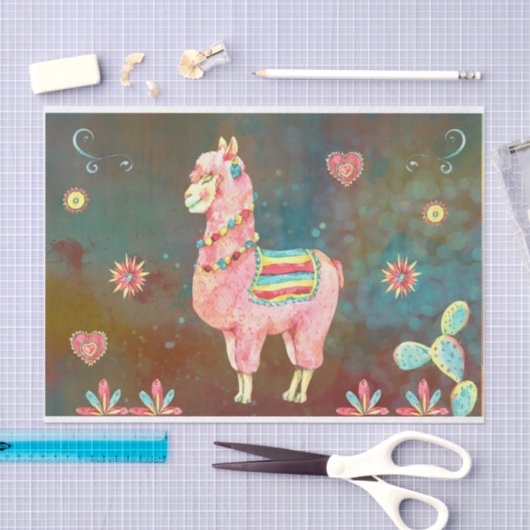 Roze Waterverf Llama Decoupage Tissuepapier (Craft)