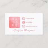 Roze Waterverf Logo & Foto sociale media Business Visitekaartje (Voorkant)