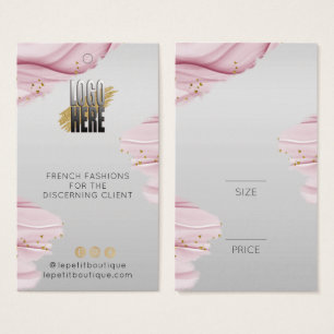 Roze Waterverf Logo Grijze kleding label Prijs Visitekaartje