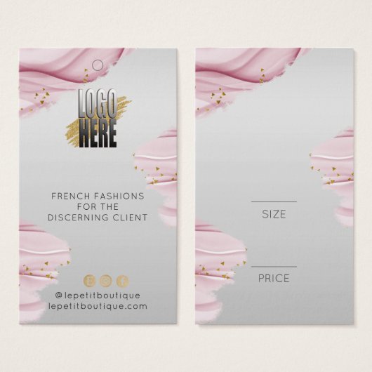 Roze Waterverf Logo Grijze kleding label Prijs Visitekaartje (Voorkant /achterkant)