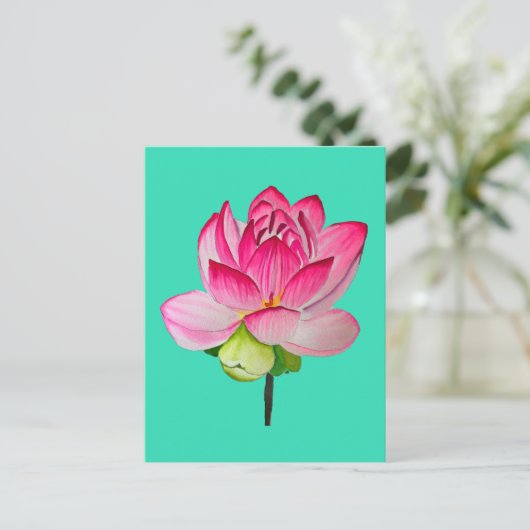 Roze waterverf lotus fine art. briefkaart (Staand voorkant)