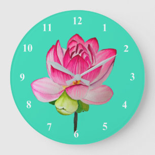 Roze waterverf lotus fine art. grote klok