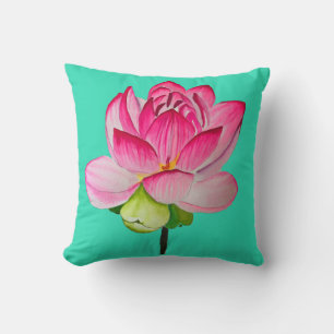 Roze waterverf lotus fine art. kussen