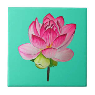 Roze waterverf lotus fine art. tegeltje